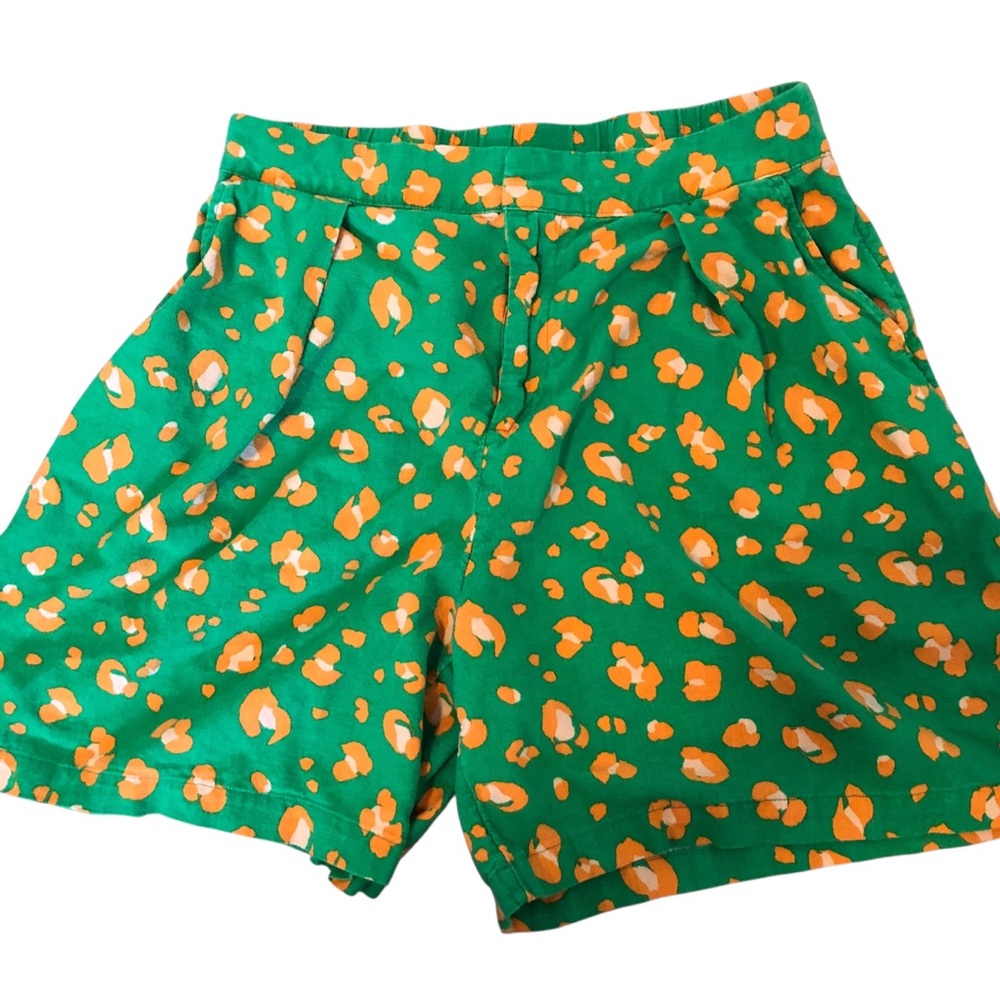Tabitha Brown/Target green leopard print linen blend pleated shorts medium